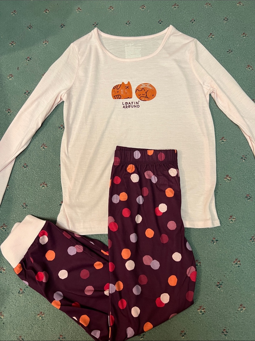 Cat & Jack Pink Long-Sleeve Top with Burgundy Polka Dot Pants